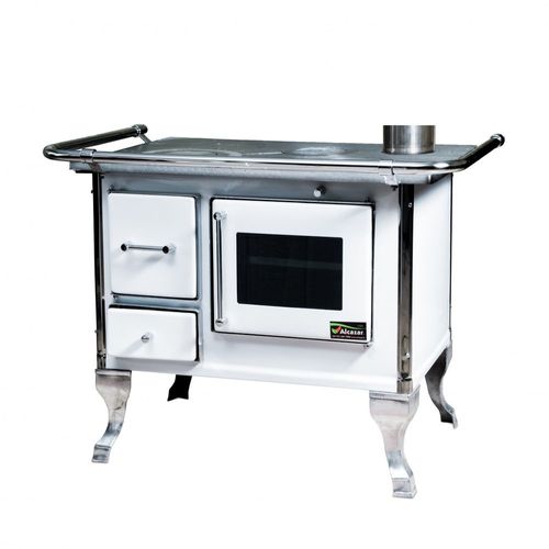 Cocina Leña 82 X 56cm Blanca Mueble C/Vidrio + Kit Cañones 5" Alcazar