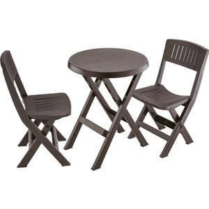 Set Terraza Mesa + 2 Sillas Plegables Rimax Wengue