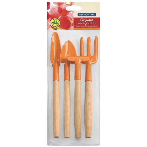 Kit para jardín 4 piezas mango madera Tramontina Naranjo/Café